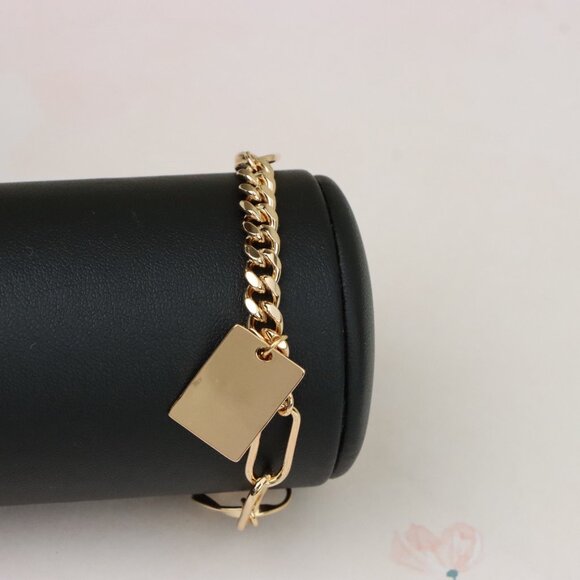 "Chunky Rose Gold Bracelet with Paperclip and Square Tag Charm, XPBL1078 - Picture 3 of 12